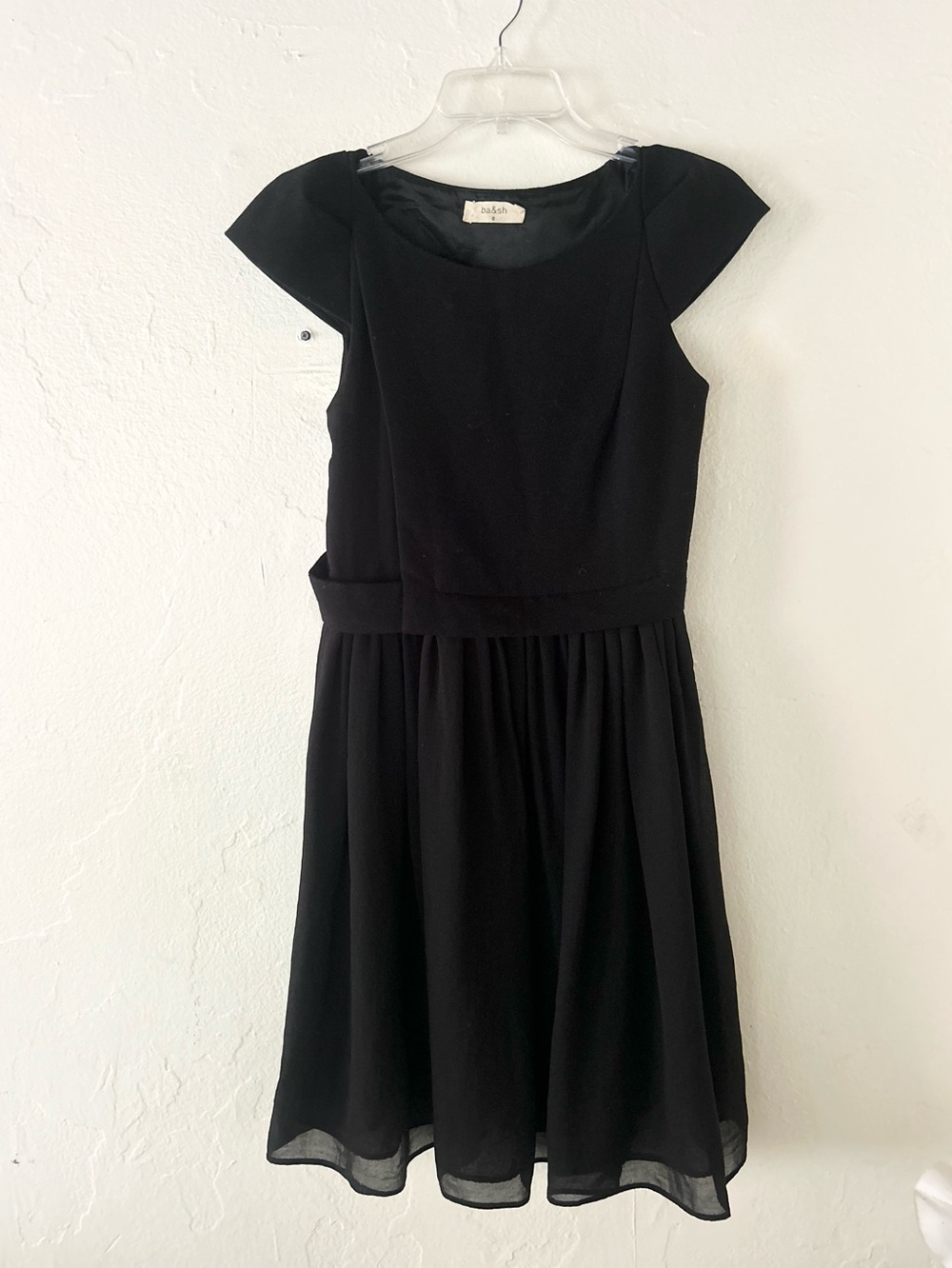ba&sh Black Short Sleeve Ballerina Dress Silk Panel size 0